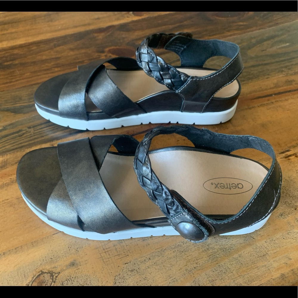 Aetrex Black Leather Piper Braided Sandal